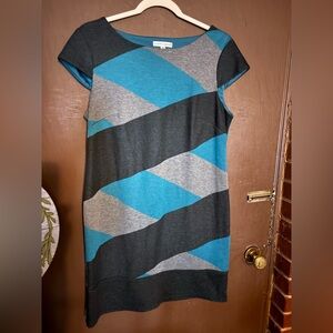 Sandra Darren Teal and Gray Dress